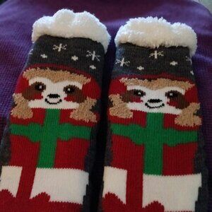 Cute Fluffy Slipper Socks Fur Hedgehog Raccoon Grippy Sole Brand New